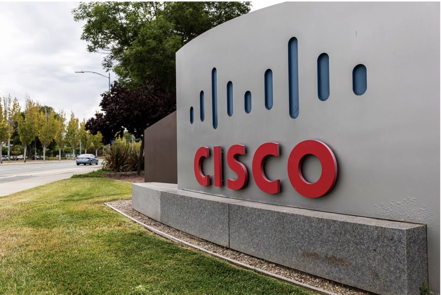 Cisco corporate sign outside the company's headquarters